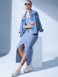 STREET 9 Blue Denim Pencil Midi Skirts
