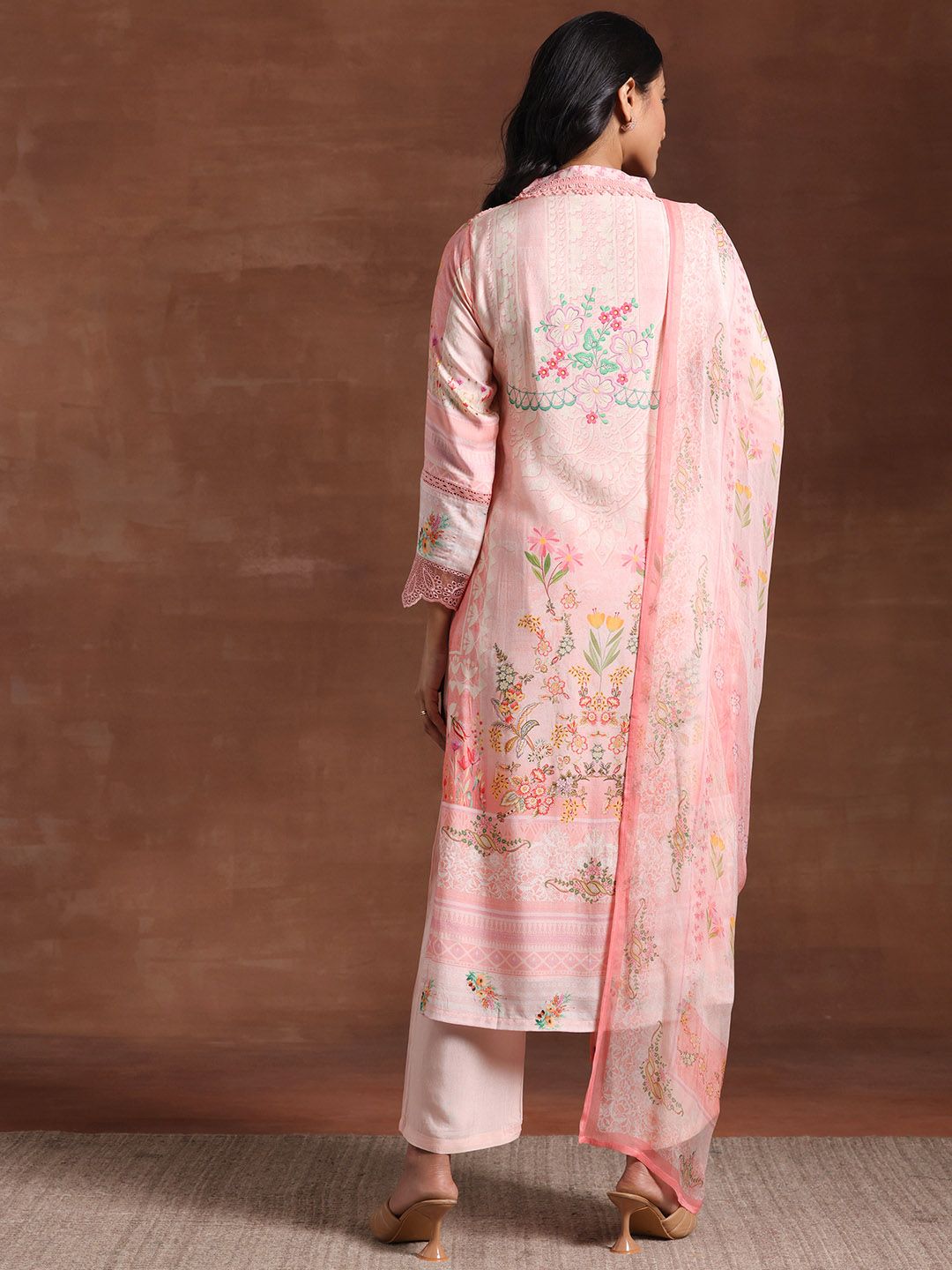 Libas Floral Printed V-Neck Long Sleeves Beads and Stones Kurta Set