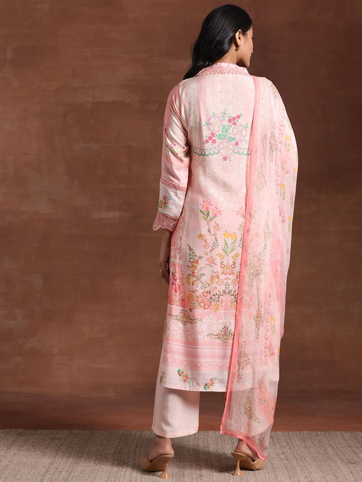 Libas Floral Printed V-Neck Long Sleeves Beads and Stones Kurta Set