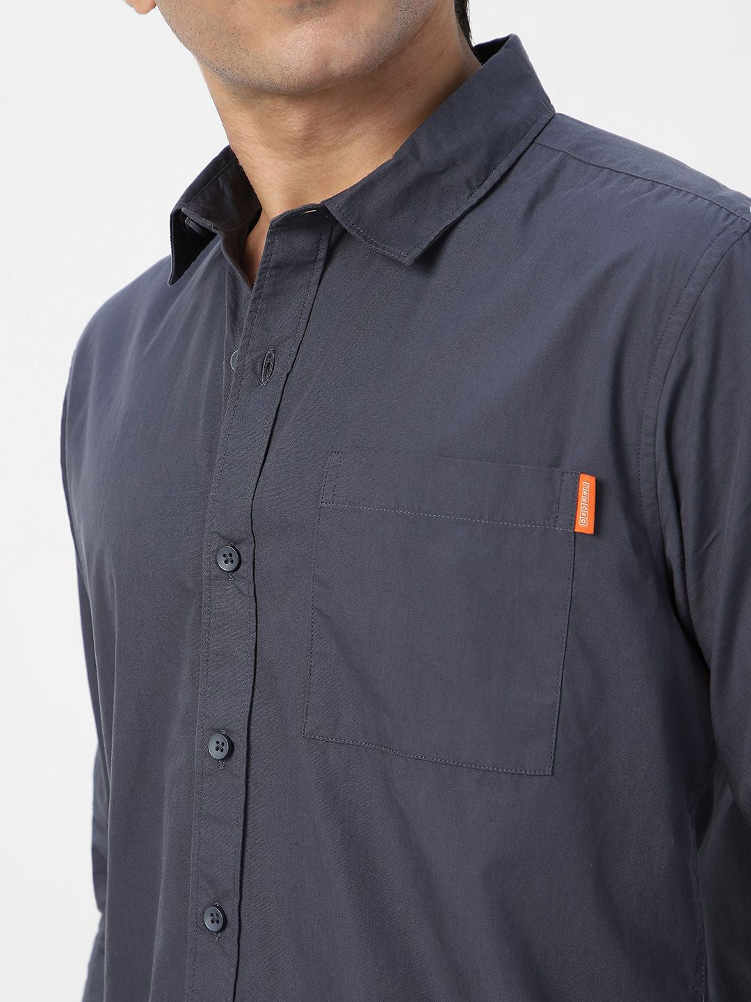 Urbano Fashion Men Spread Collar Solid Cotton Casual Shirt