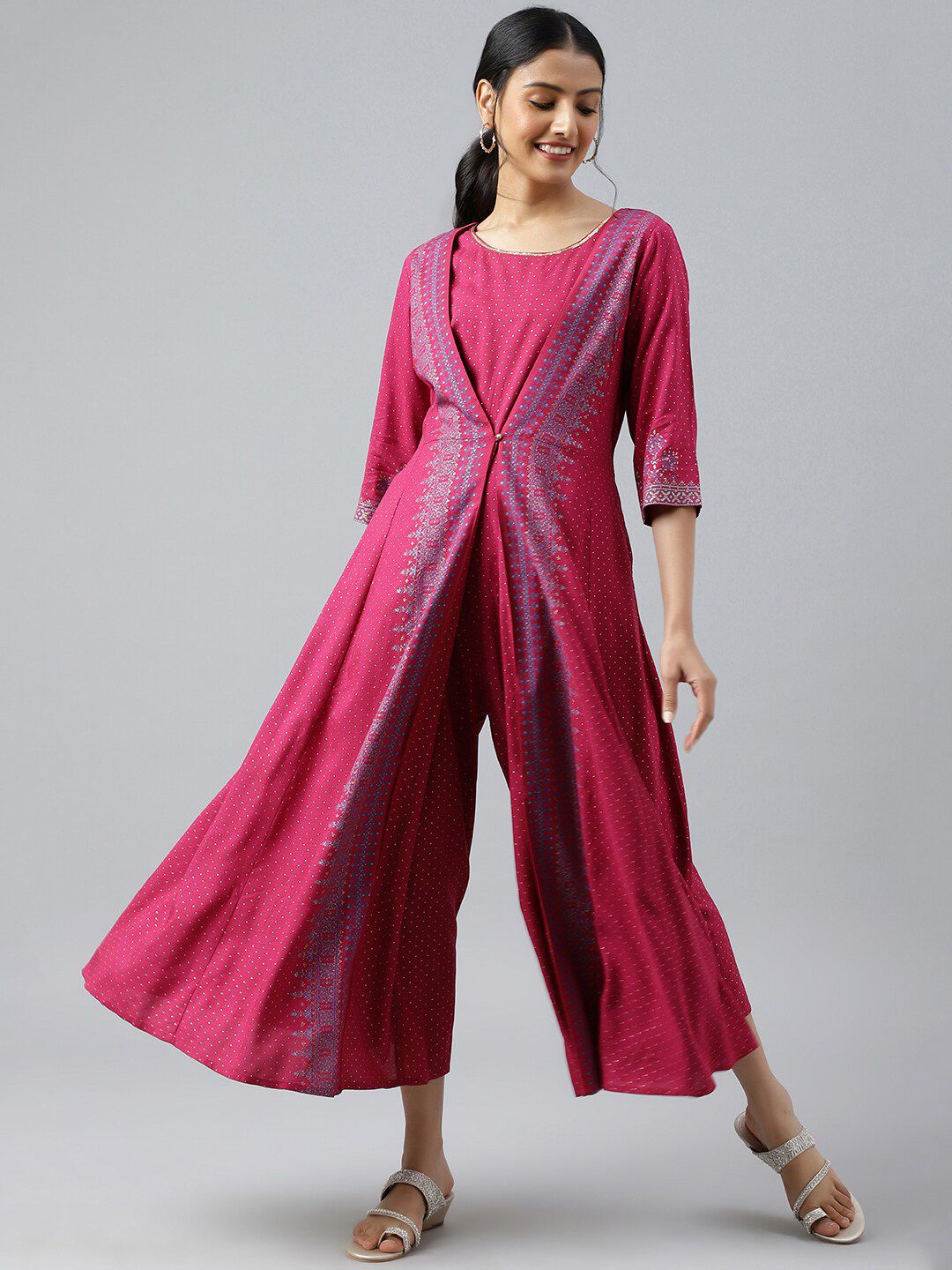 W Festive Geometric Print Rayon Jumpsuit