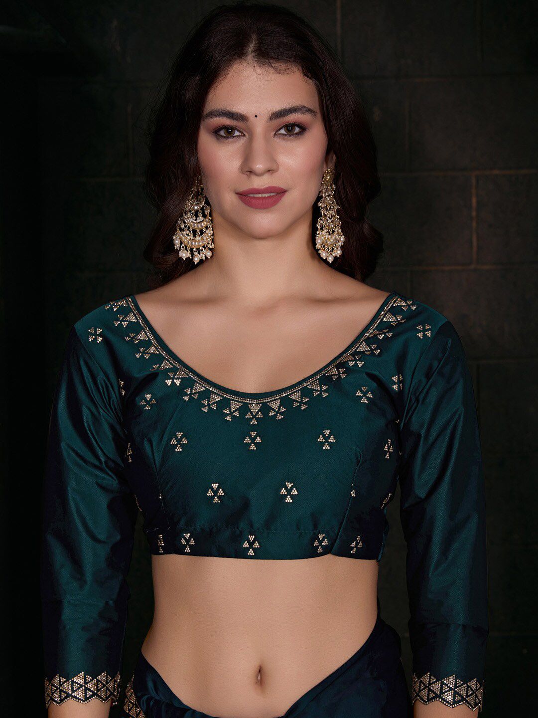 Saree mall Embellished Border Beads and Stones Satin Saree