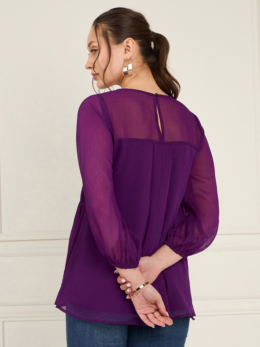 Antheaa Puff Sleeves Chiffon Top