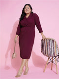 SASSAFRAS Curve Plus Size Shirt Collar Wrap Midi Dress