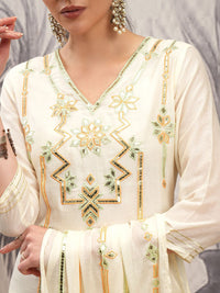 Vishudh Cream Ethnic Motifs Sequinned Pure Cotton Straight Kurta With Sharara & Dupatta