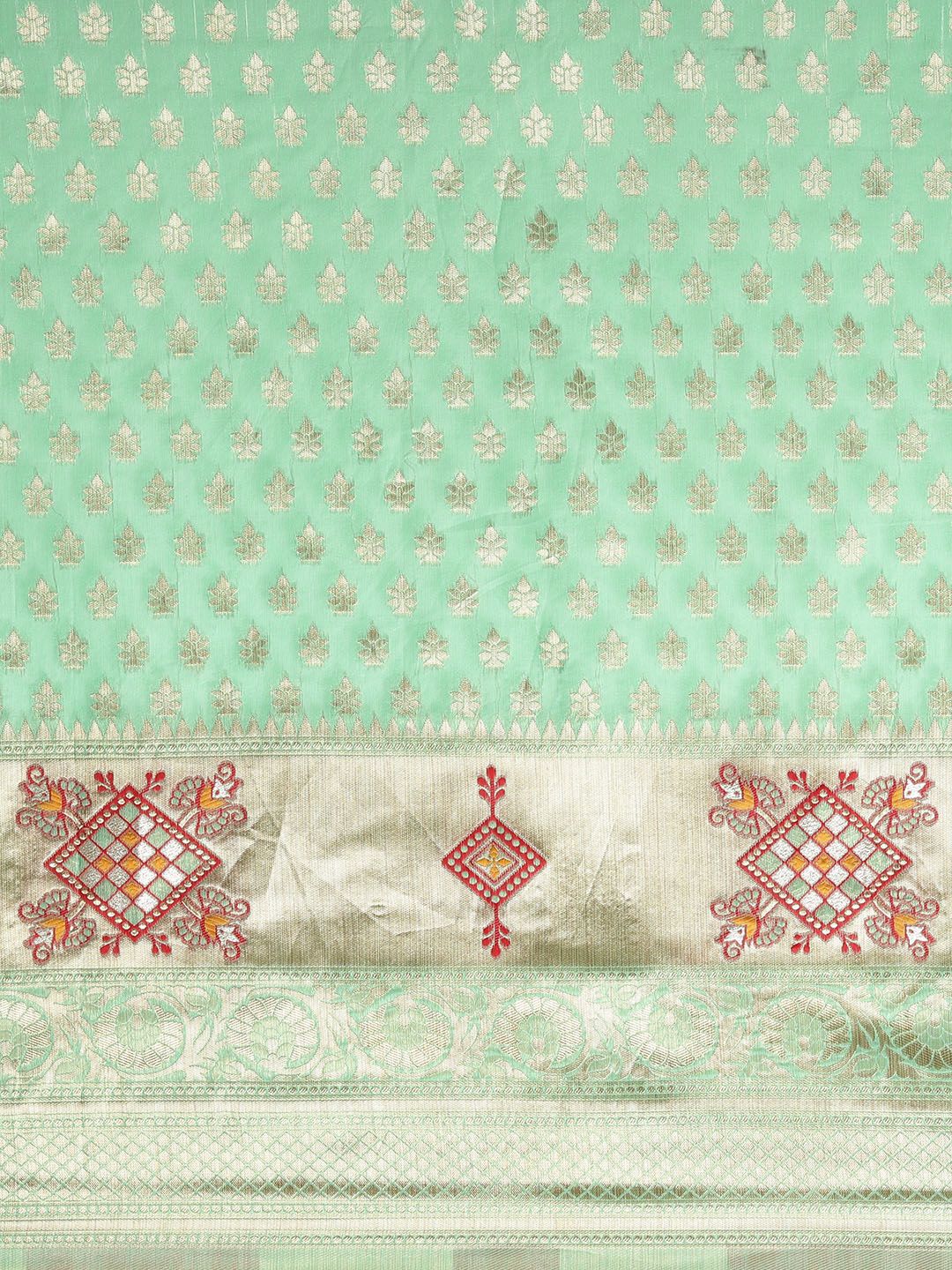 Saree mall Green & Golden Silk Cotton Woven Design Banarasi Saree