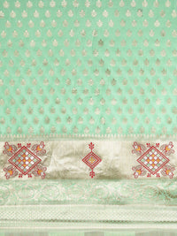Saree mall Green & Golden Silk Cotton Woven Design Banarasi Saree