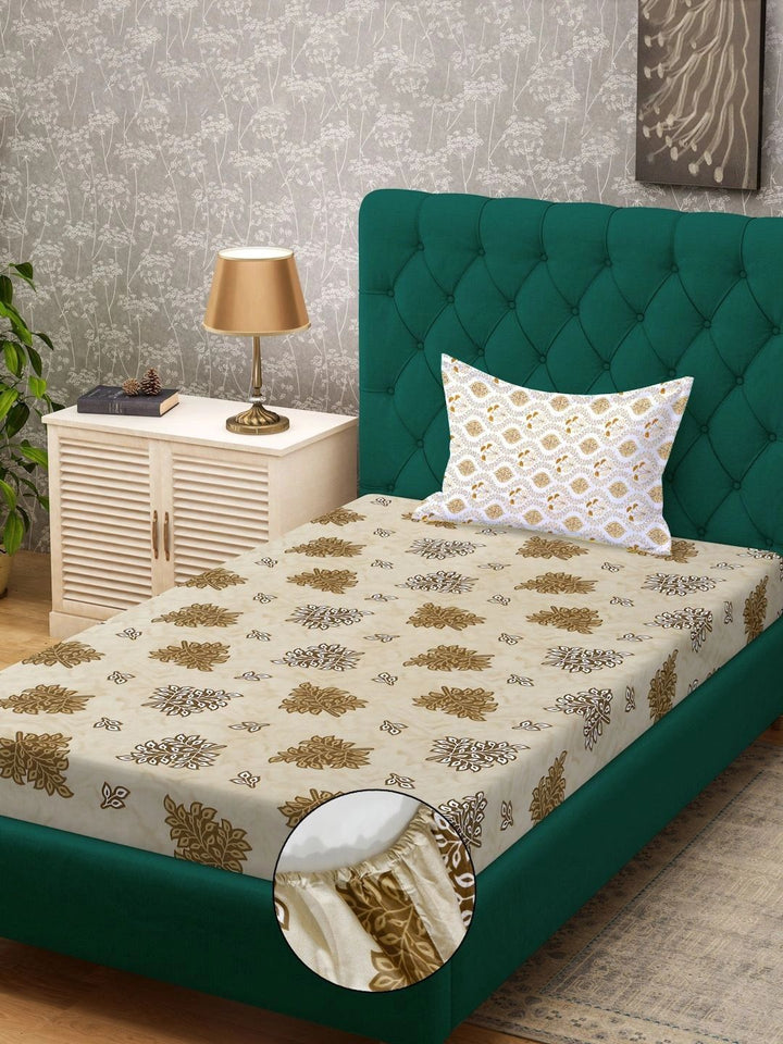 Myntra Elegant Homes Yellow Floral 400 TC Single Bedsheet with 1 Pillow Covers