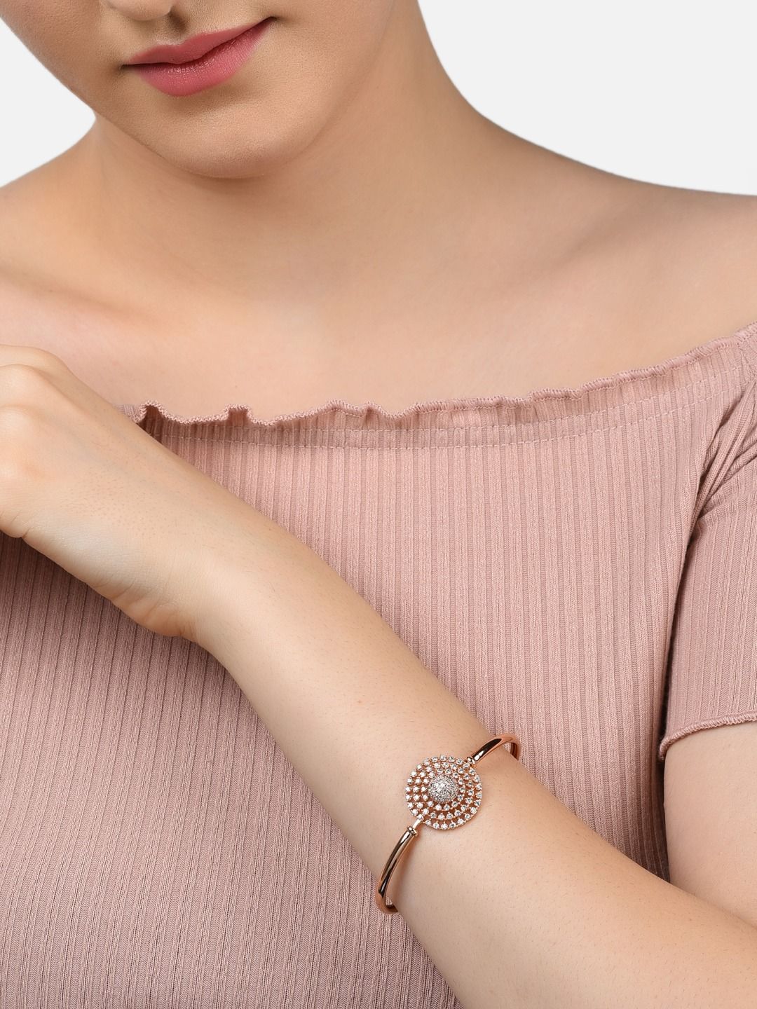 Set Wanita Zaveri Pearls 2 Gelang Kada Tembaga Bersalut Emas Mawar Cubic Zirconia