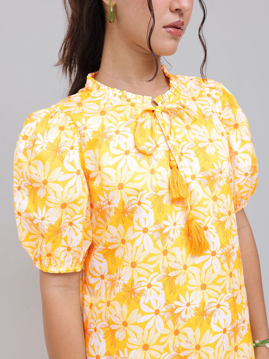 DressBerry Sunny Cheerful Blooms Puff Sleeves A-Line Dress