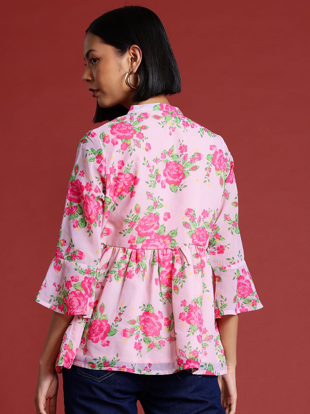 all about you Floral Print Thread Work Pleated Short Kurti