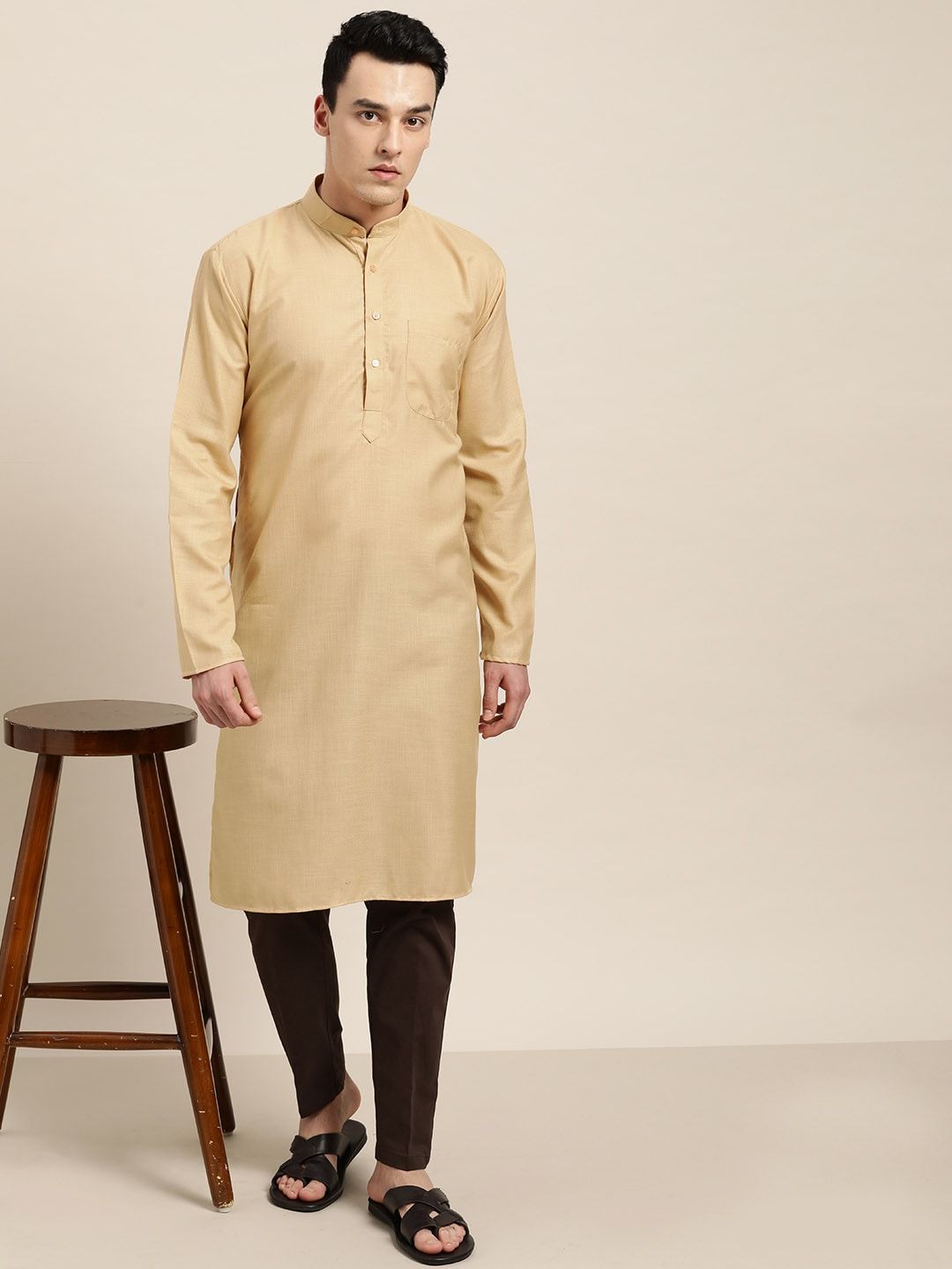 SOJANYA Men Beige Solid Straight Kurta