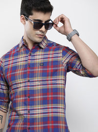 The Indian Garage Co Men Blue & Red Comfort Checked Casual Shirt