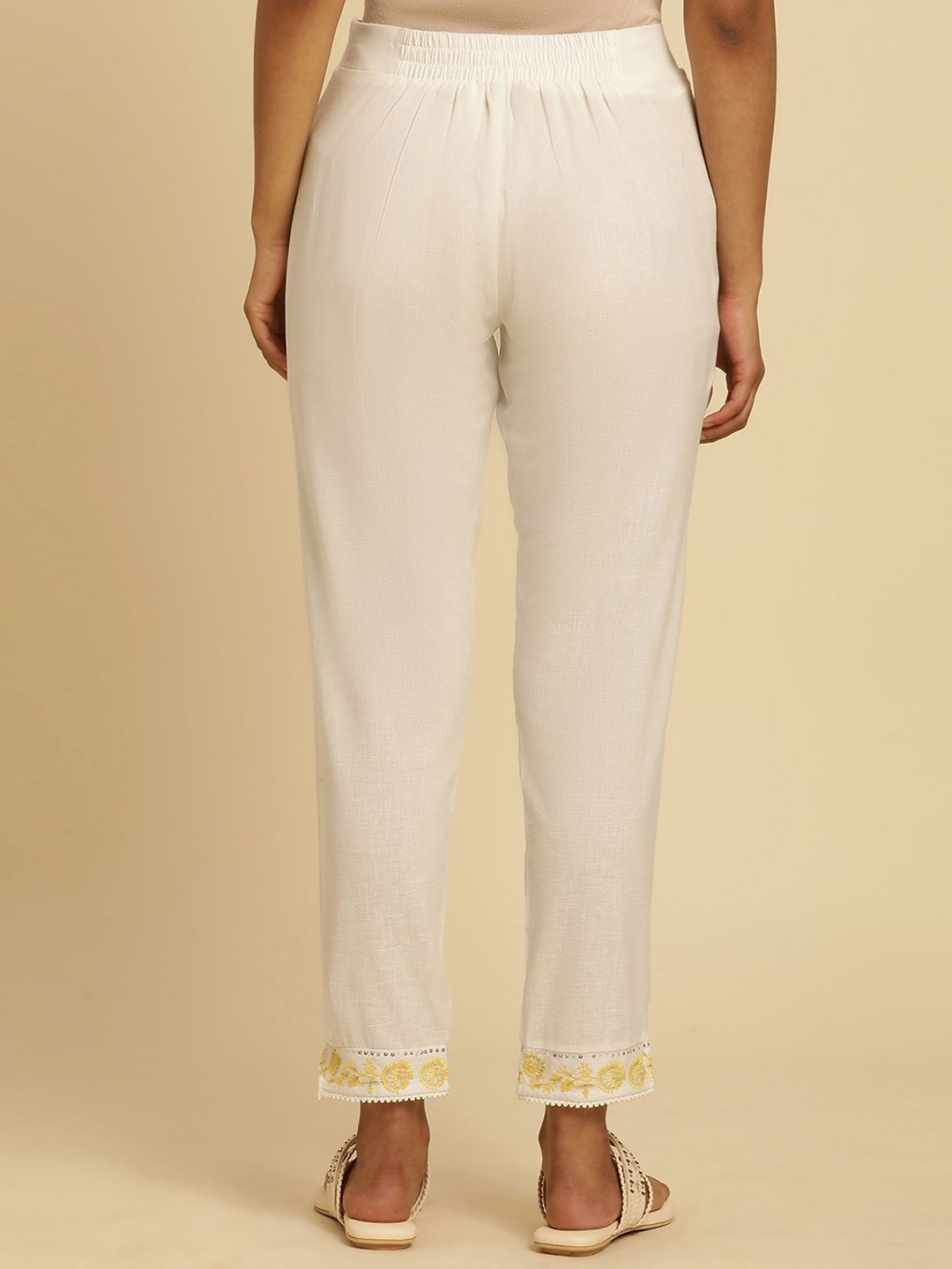 W Women White Straight Fit Cropped Ethnic Trouser