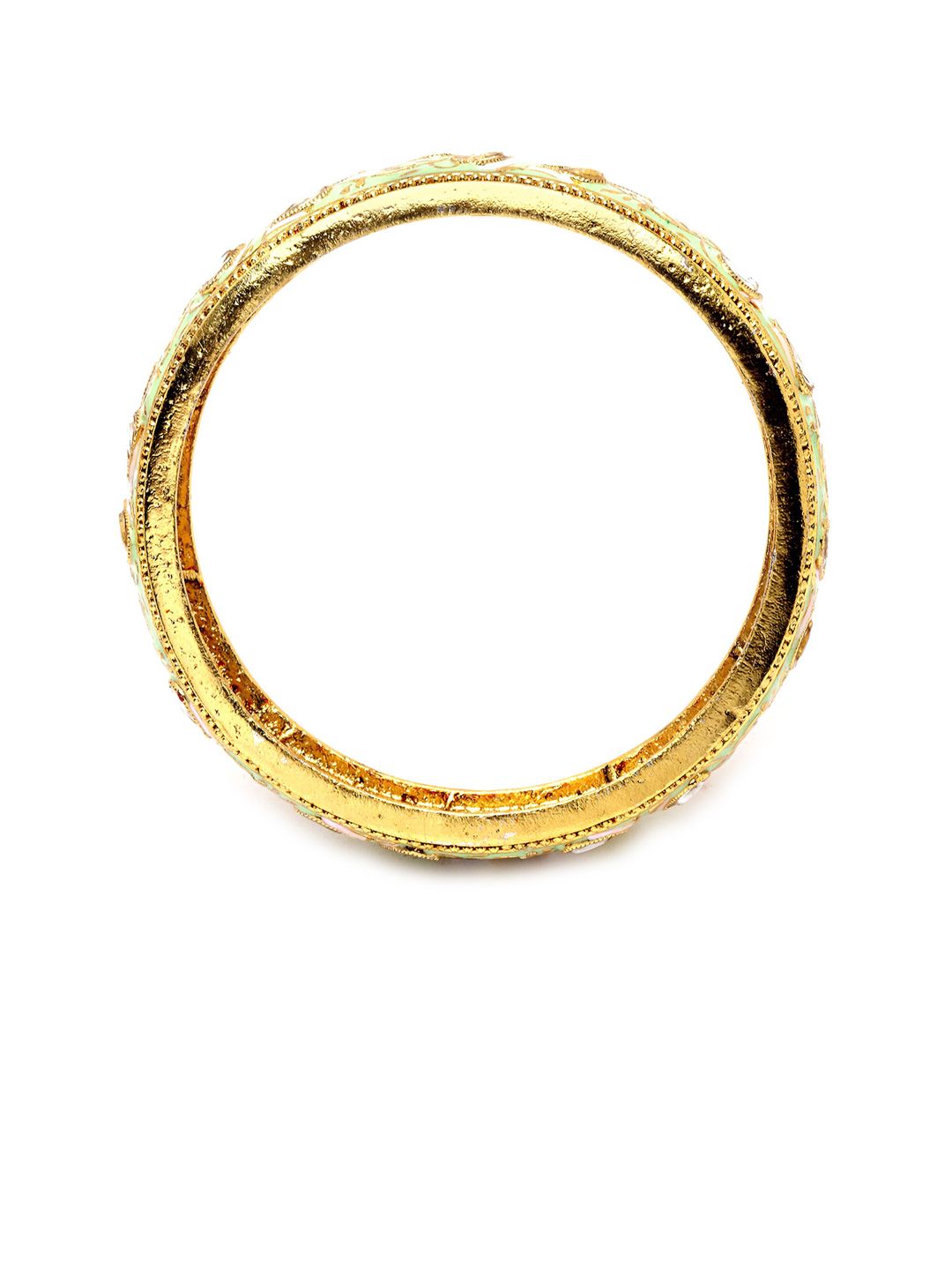 KARATCART Set Of 2 Gold-Plated Kundan-Studded Antique Bangles