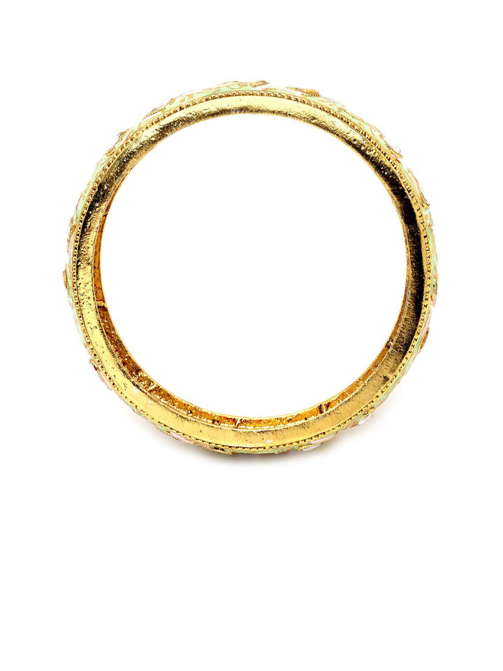 KARATCART Set Of 2 Gold-Plated Kundan-Studded Antique Bangles