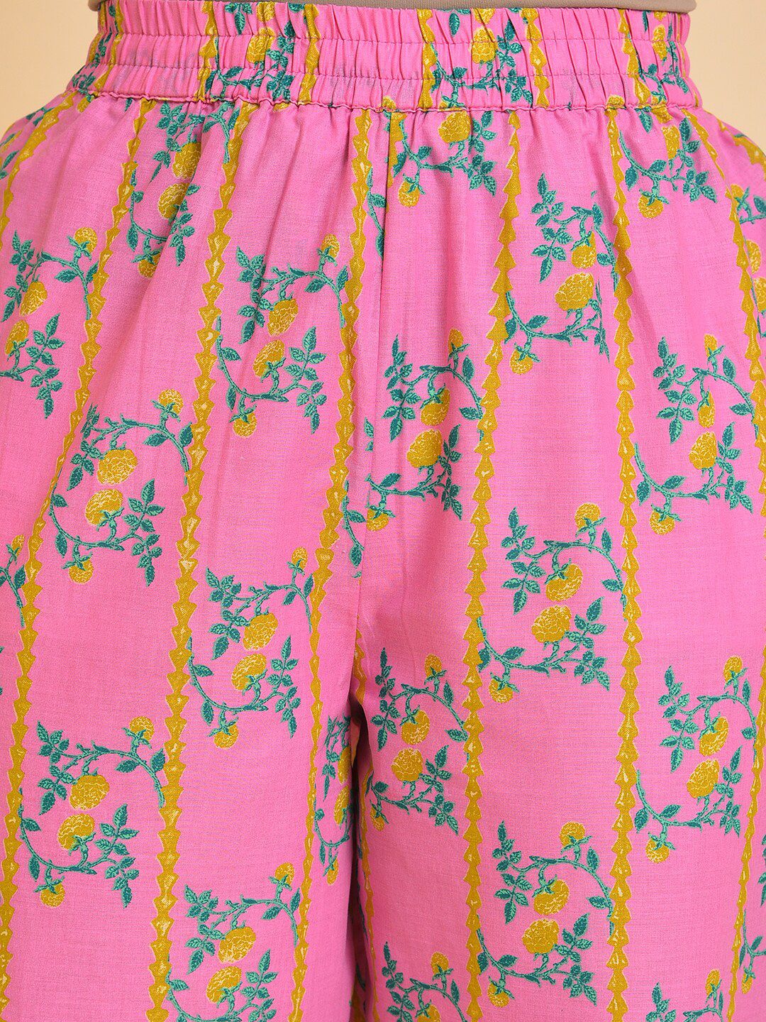 W Pink & Green & Yellow Floral Printed Pure Cotton Kurta With Trousers & Dupatta
