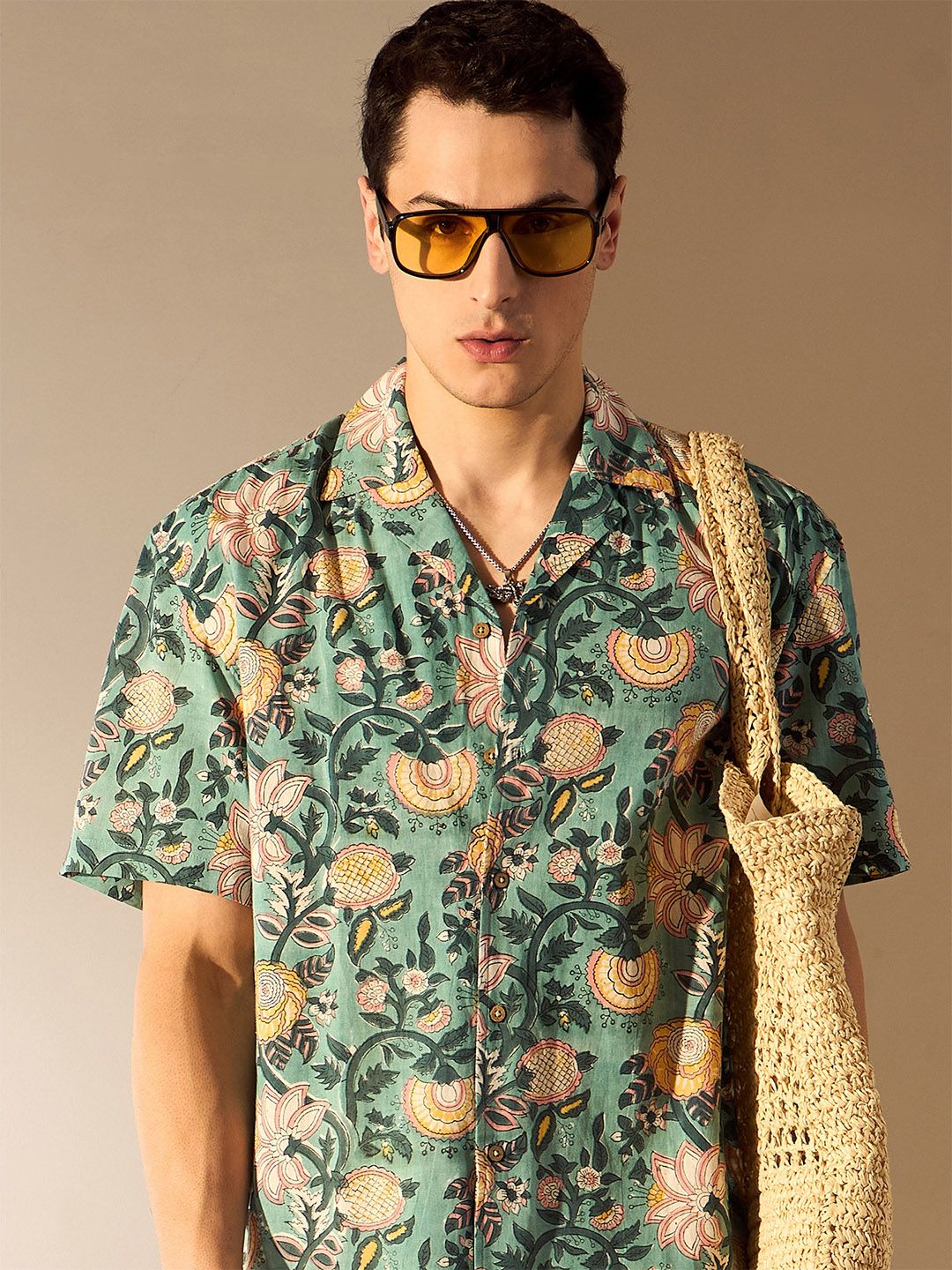DENNISON Men Block Printed Drop Shoulder Cotton Oversized Shirt