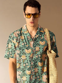 DENNISON Men Block Printed Drop Shoulder Cotton Oversized Shirt