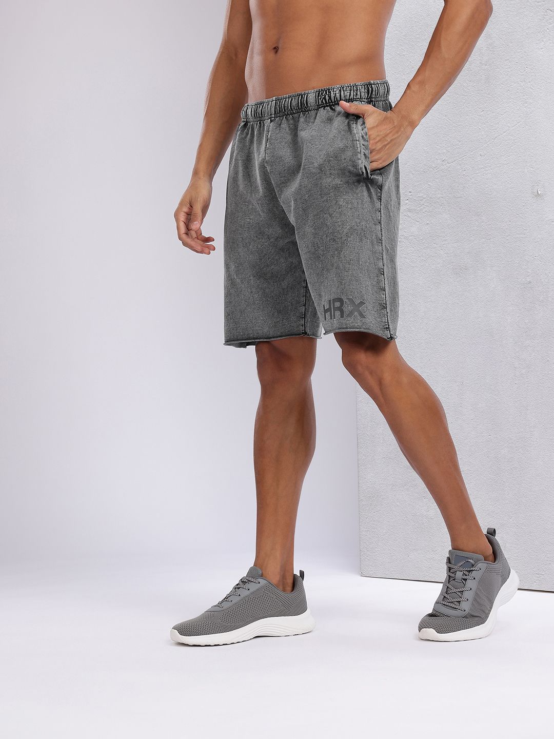 HRX by Hrithik Roshan Men Brand Logo Print Pure Cotton Washed Effect Training Shorts