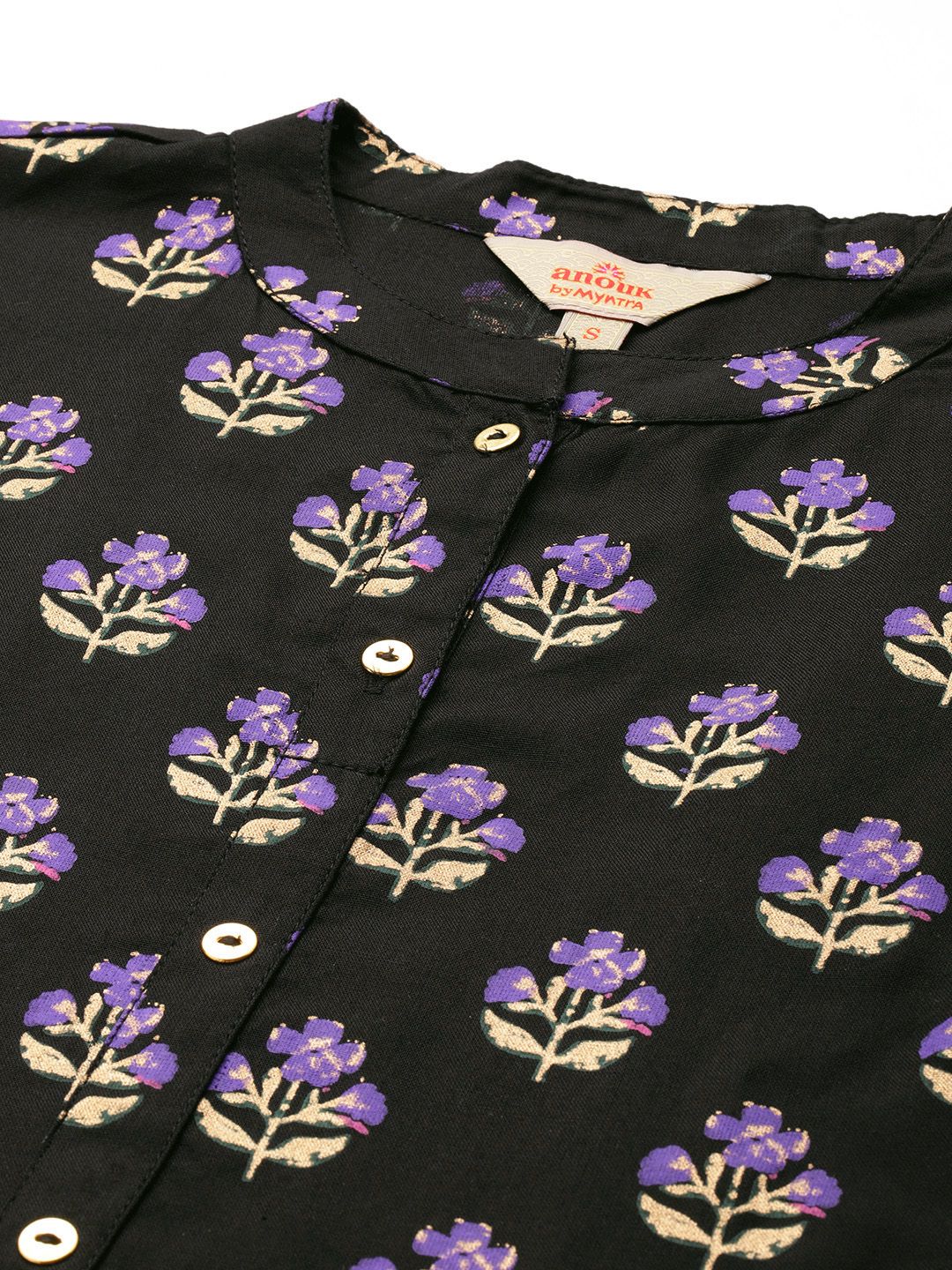 Anouk Mandarin Collar Ethnic Motifs Printed A-Line Kurta