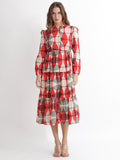 Rareism dicetak Puff Sleeves Cotton Fit & Flare Midi Dress