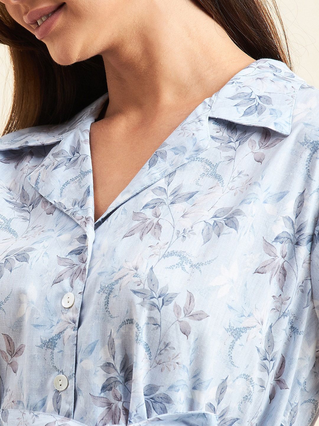 Sweet Dreams Blue Floral Printed Pure Cotton Top With Pyjamas
