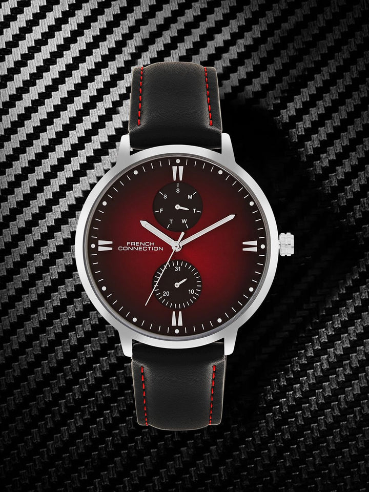 French Connection Men Printed Dial & Leather Straps Analogue Watch FCN066MBL