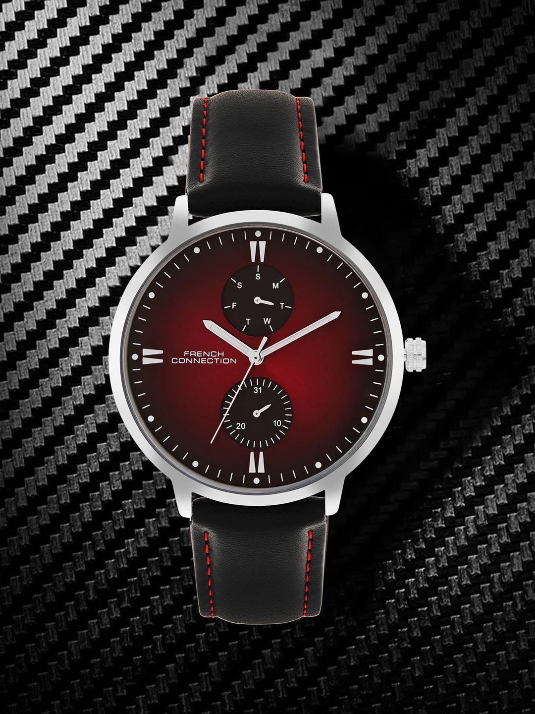 French Connection Men Printed Dial & Leather Straps Analogue Watch FCN066MBL
