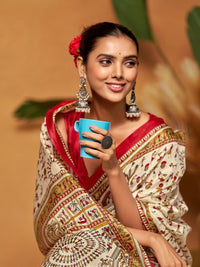 KALINI Warli Art Silk Block Print Saree