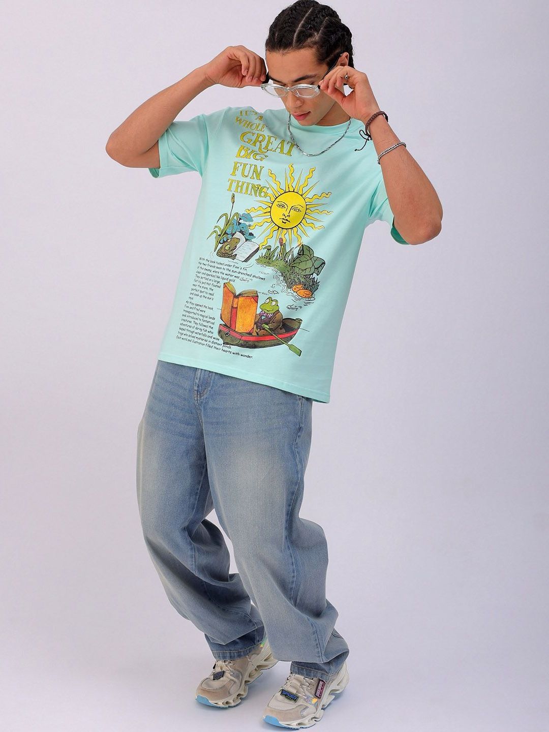 The Indian Garage Co Men Typography Printed Pure Cotton Oversized T-Shirt