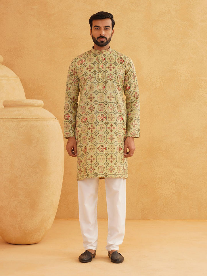 SOJANYA Motif Etnik Bercetak Kurta Kolar Mandarin Dengan Seluar