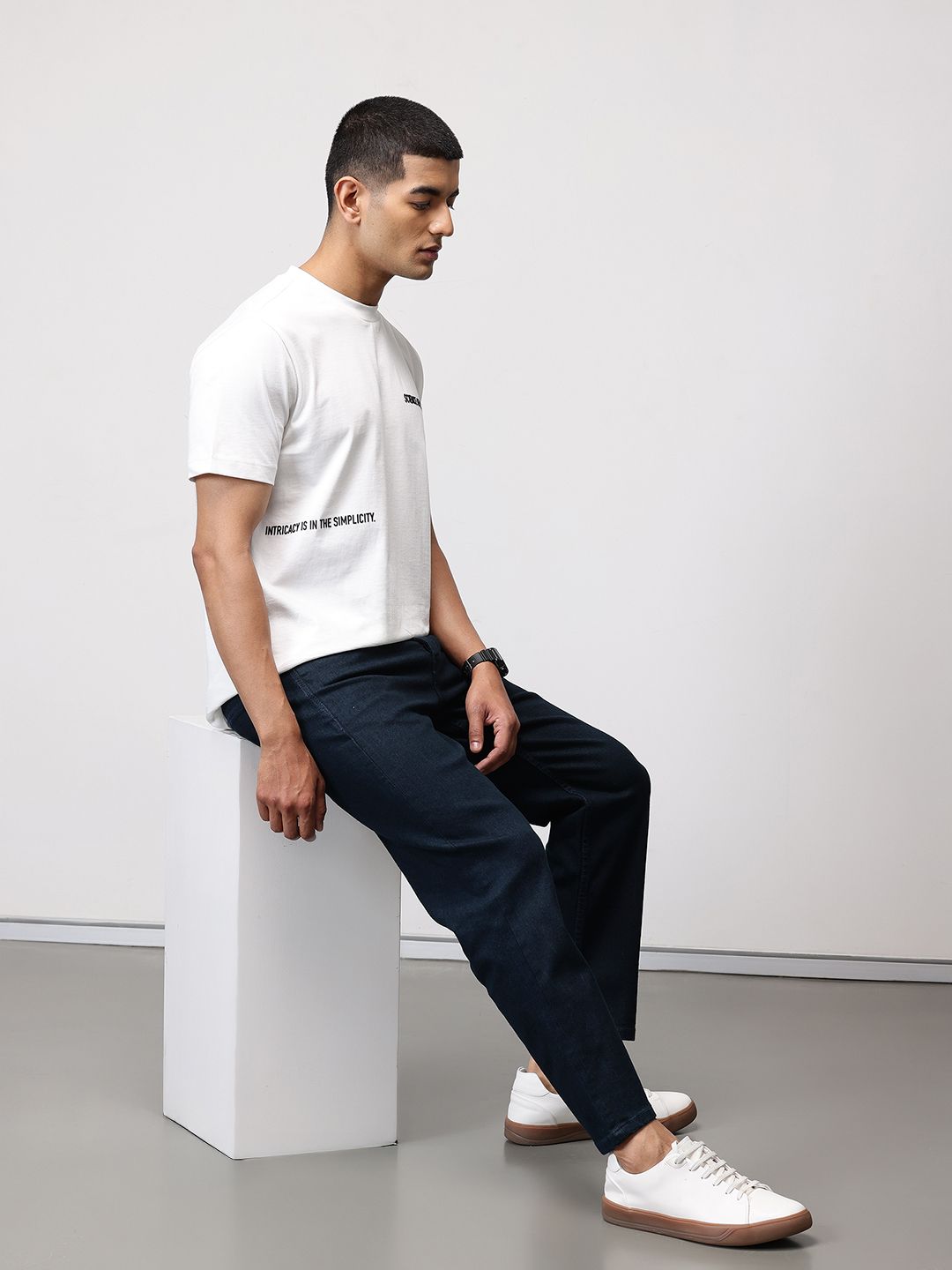 ether 365 Essentials Men Tapered Fit Mid-Rise Stretchable Cropped Jeans