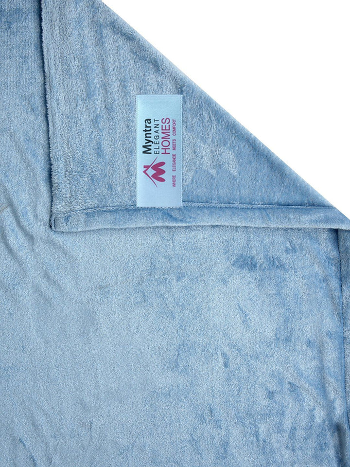 Myntra Elegant Homes Blue Solid 300 TC King Woolen Bedsheet & 2 Pillow Covers-250X225 cm