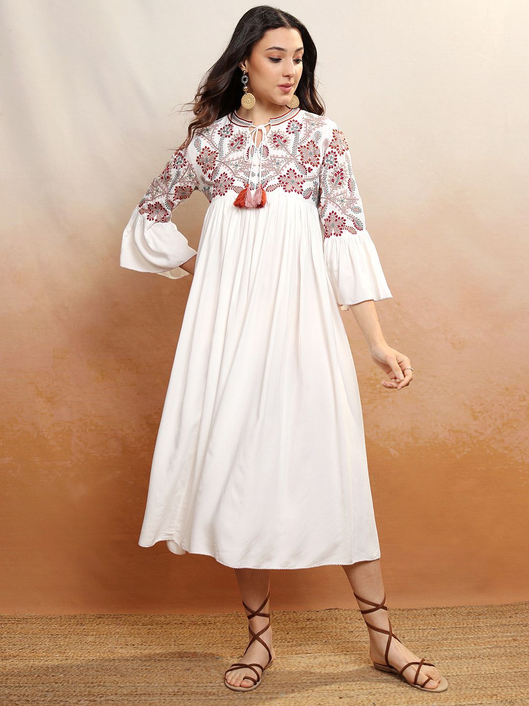 Vishudh Floral Embroidered A-Line Midi Dress