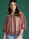 DressBerry Chevron Print Off-Shoulder Bardot Top