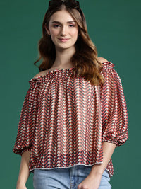 DressBerry Chevron Print Off-Shoulder Bardot Top
