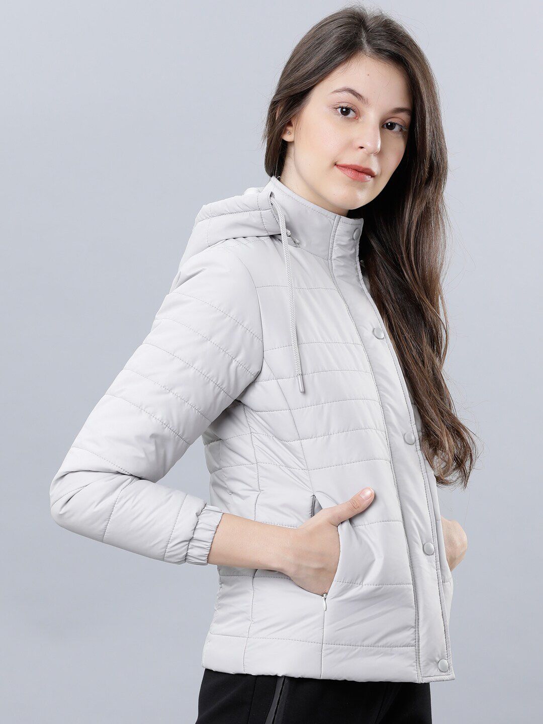 Tokyo Talkies Women Grey Solid Padded Jacket