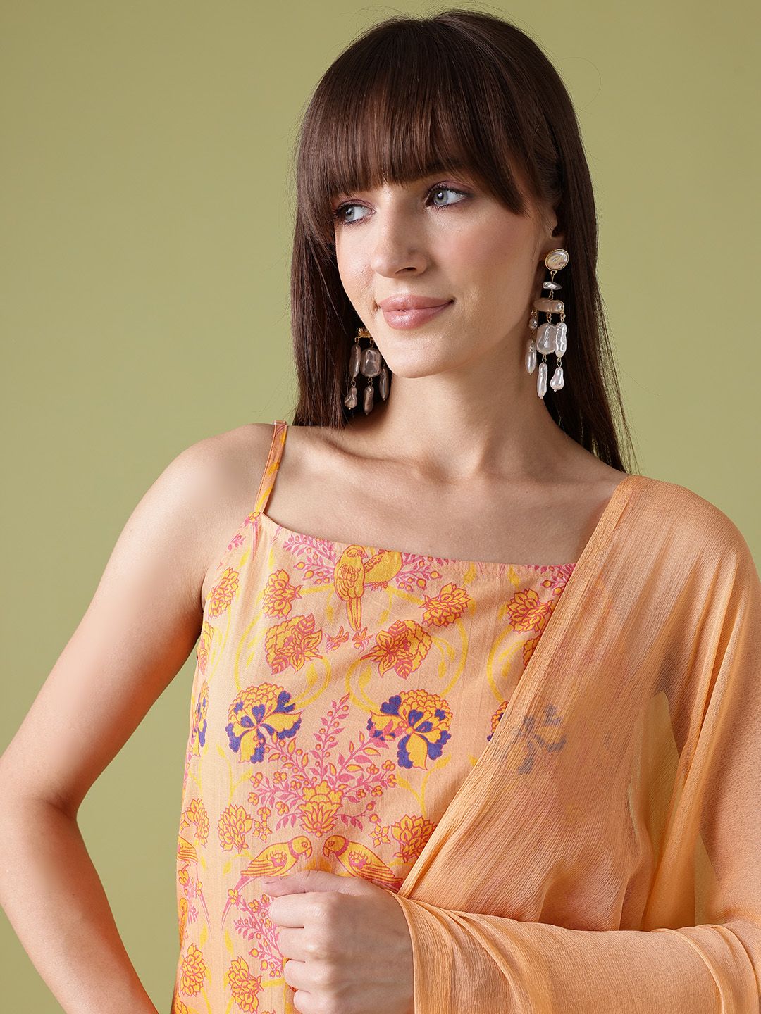 Anouk Ethnic Motifs Printed Lace Inserts Kurta with Sharara & With Dupatta