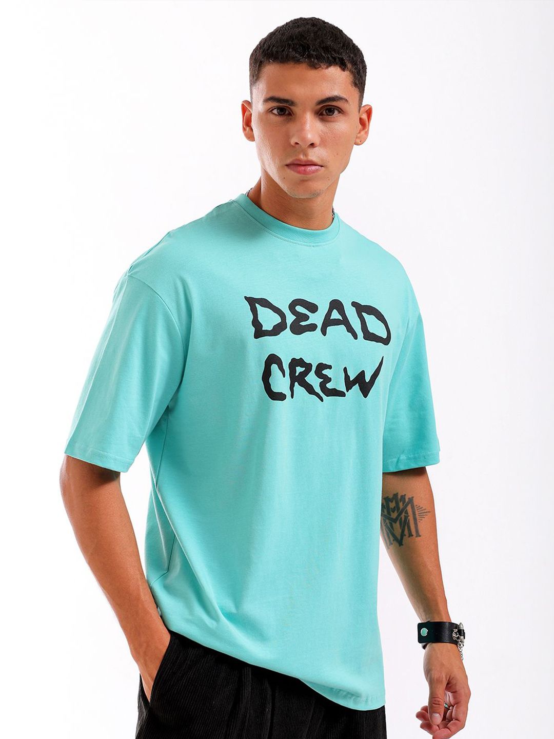 The Indian Garage Co Men Back Printed Round Neck Boxy Oversized T-shirt