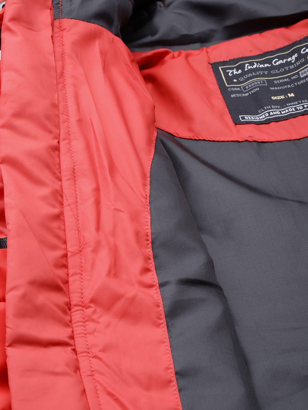 The Indian Garage Co Men Red Solid Padded Detachable Hood Jacket