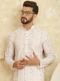 SOJANYA Ethnic Motifs Embroidered Sequined Pure Cotton Straight Kurta with Churidar