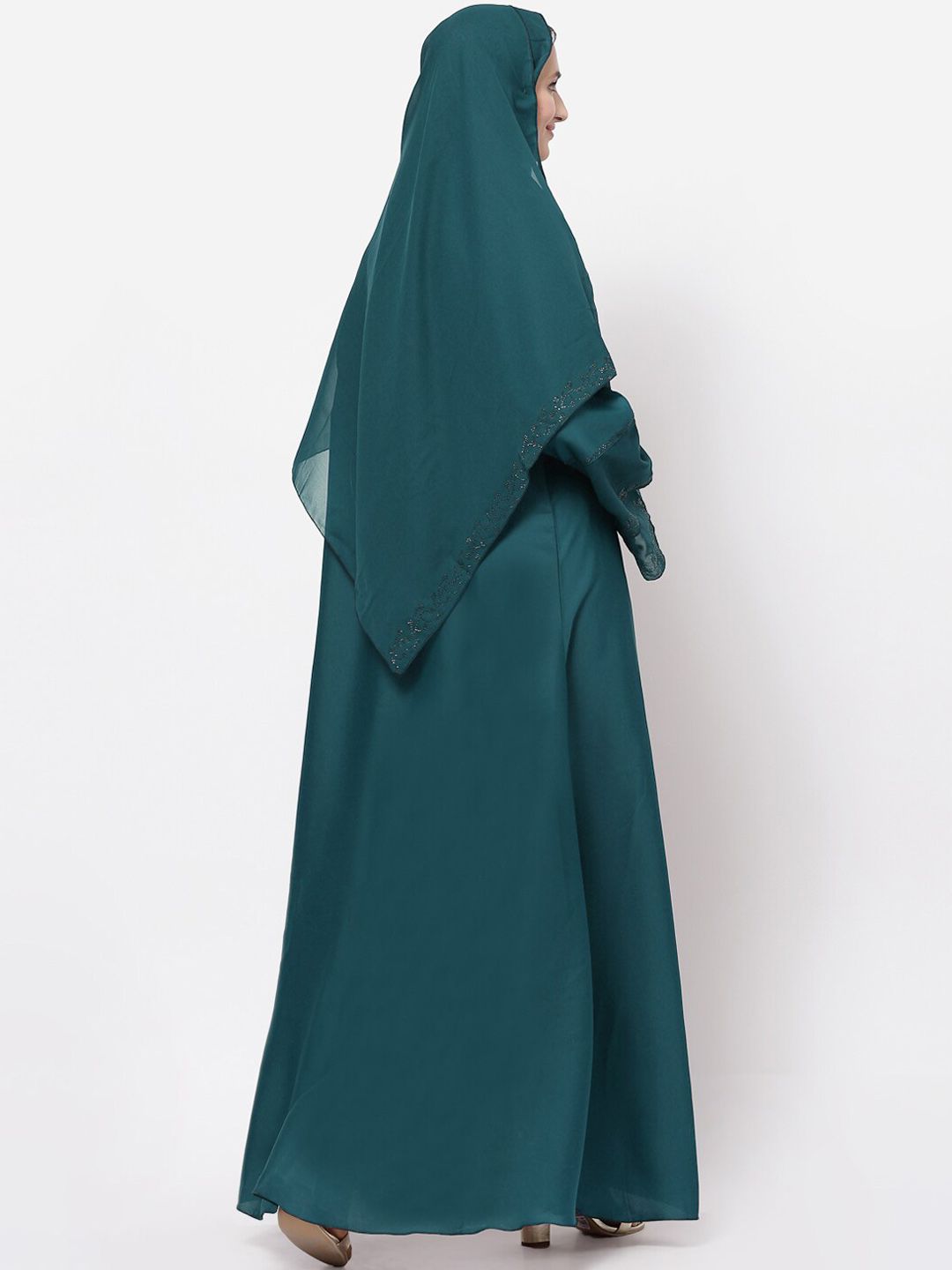 KLOTTHE Women Turquoise Blue Embellished Abaya Burqa With Hijab