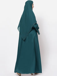 KLOTTHE Women Turquoise Blue Embellished Abaya Burqa With Hijab
