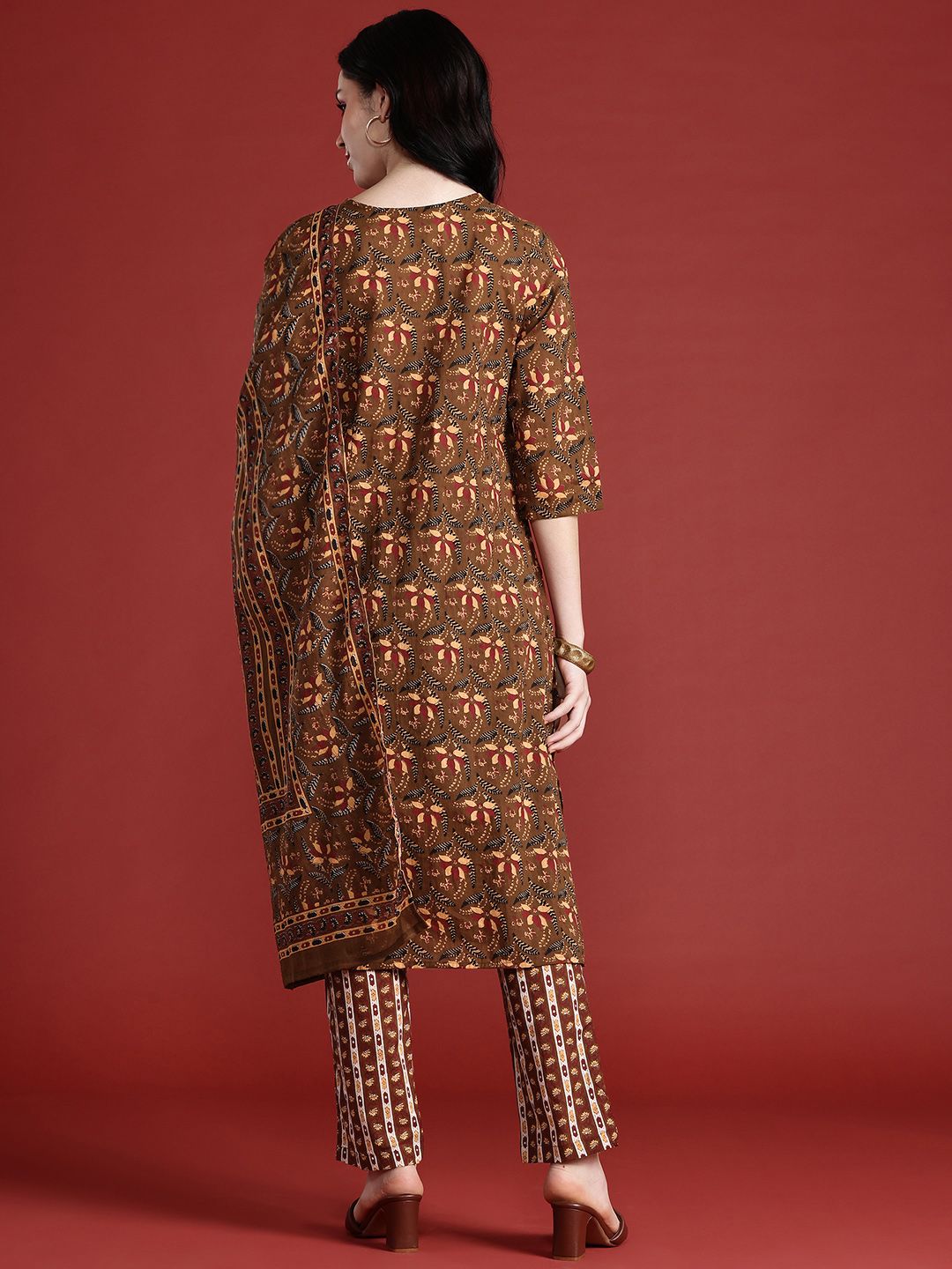 Anouk Women Ethnic Motifs Printed Pure Cotton Kurta with Trousers & Dupatta