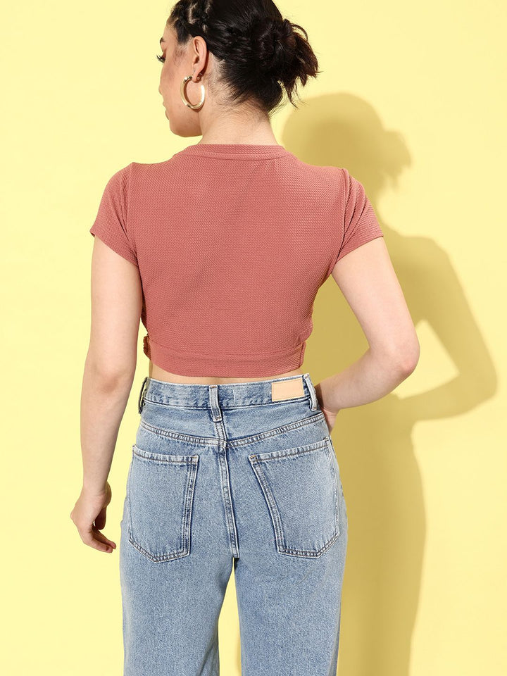 Dressberry Self Design Cut-Out Crop Top