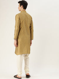 SOJANYA Men Golden Woven Design Straight Kurta