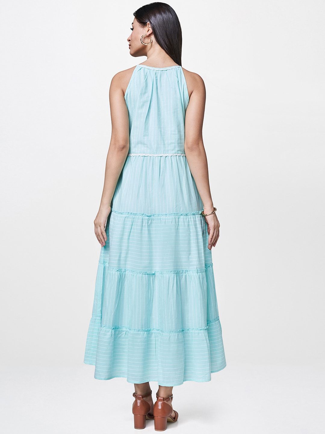 AND Women Blue Striped A-Line Dress
