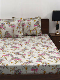 BOMBAY DYEING Floral Fiesta Grey Floral Cotton 140TC Queen Bedsheet Set 2.54 x 2.28m
