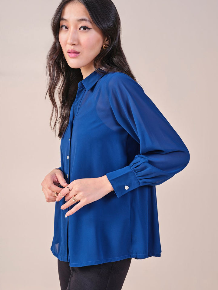 AND Women Solid Bell Sleeve Shirt Style Top